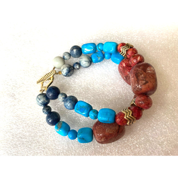Barse Sterling Silver Turquoise and Coral Beaded Bracelet Adjustable Signed - Picture 1 of 7